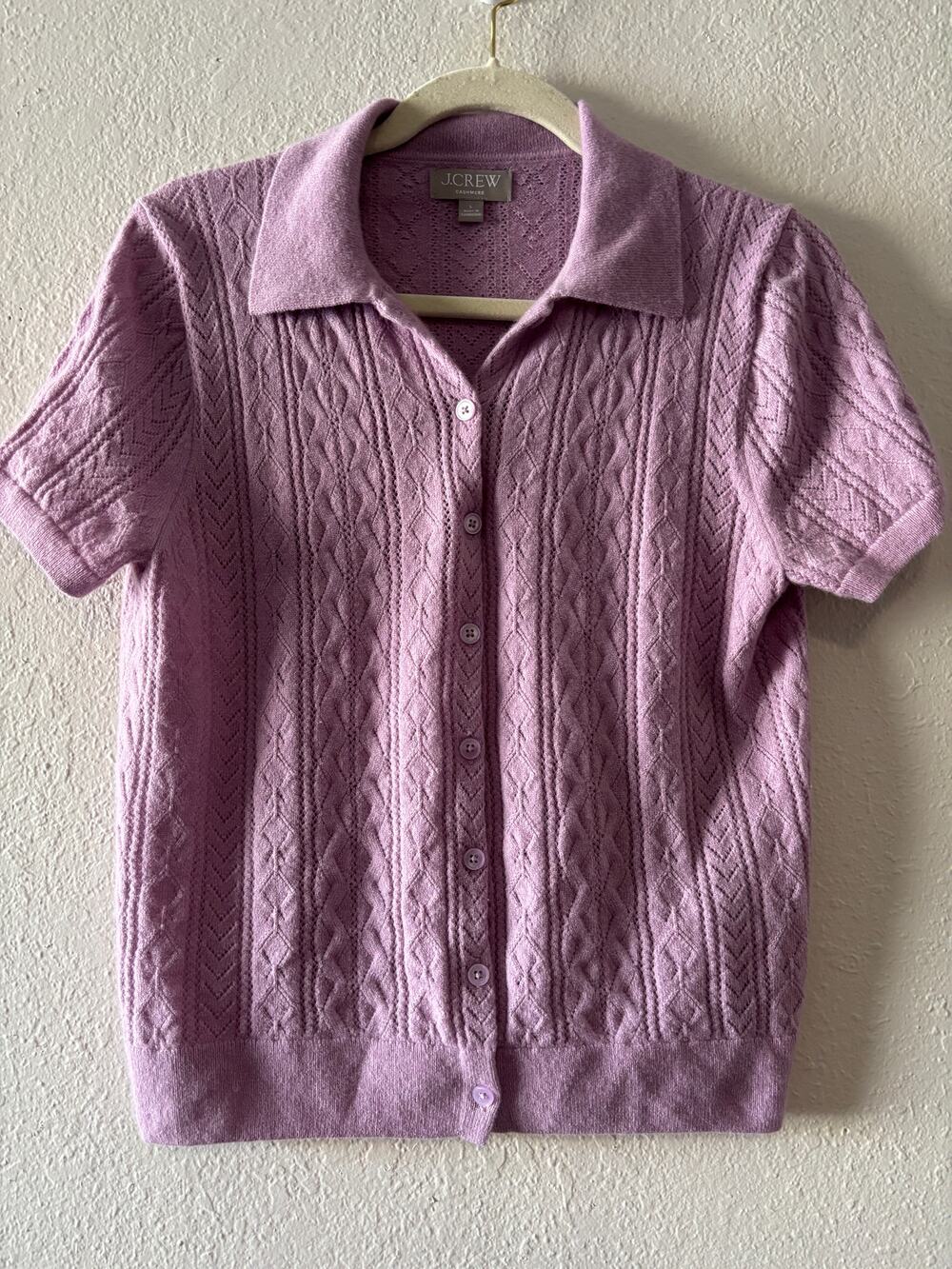 J.Crew Cashmere Sweater Cardigan Top Wpmens Size L Purple Short Sleeve Preppy